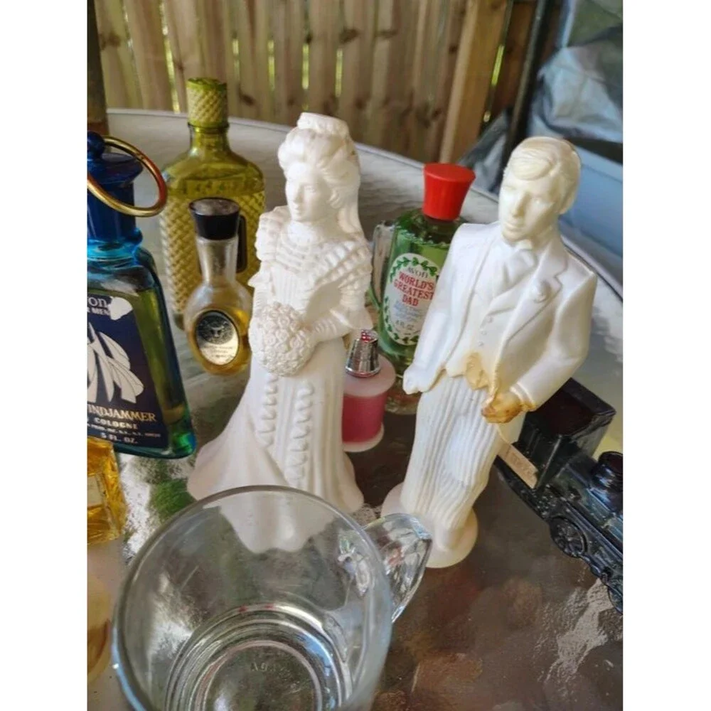 Avon Vintage 1970s Multicolor Glass Novelty Bottle Lot Bride Groom Stopper